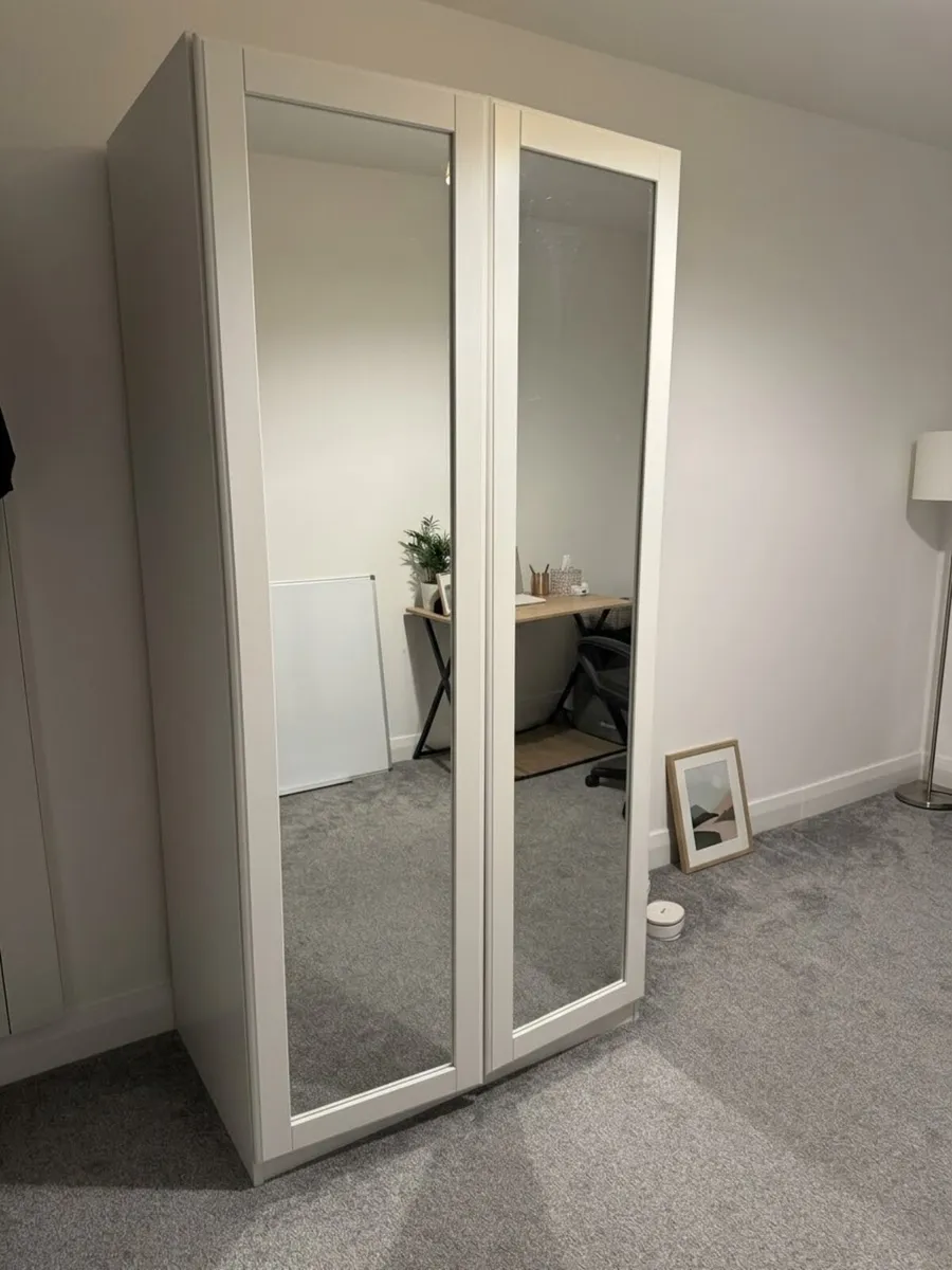 Ikea Pax wardrobe - white with mirrored doors - Image 1