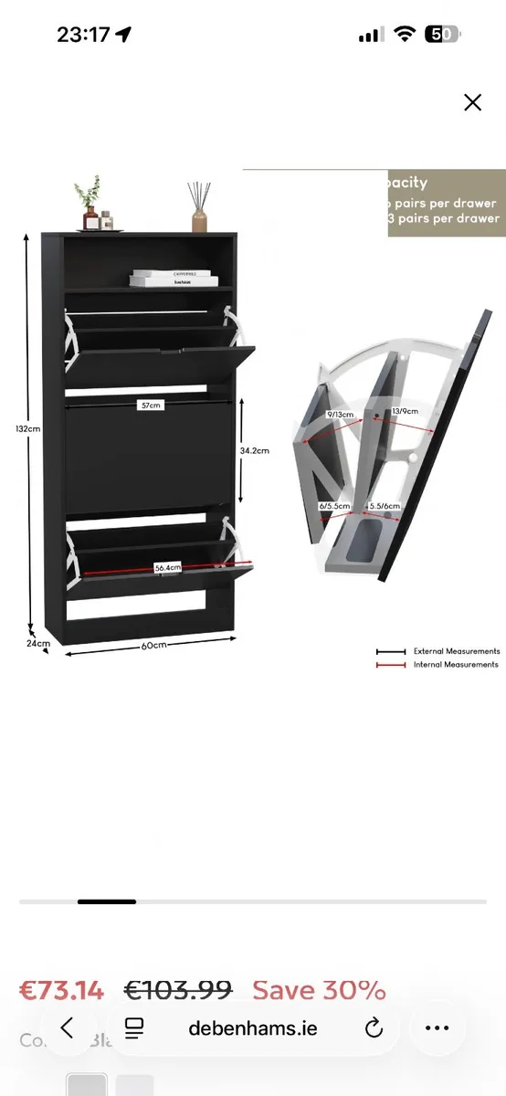 New: Debenhams Designs 3 Drawer Shoe Cabinet - Image 1