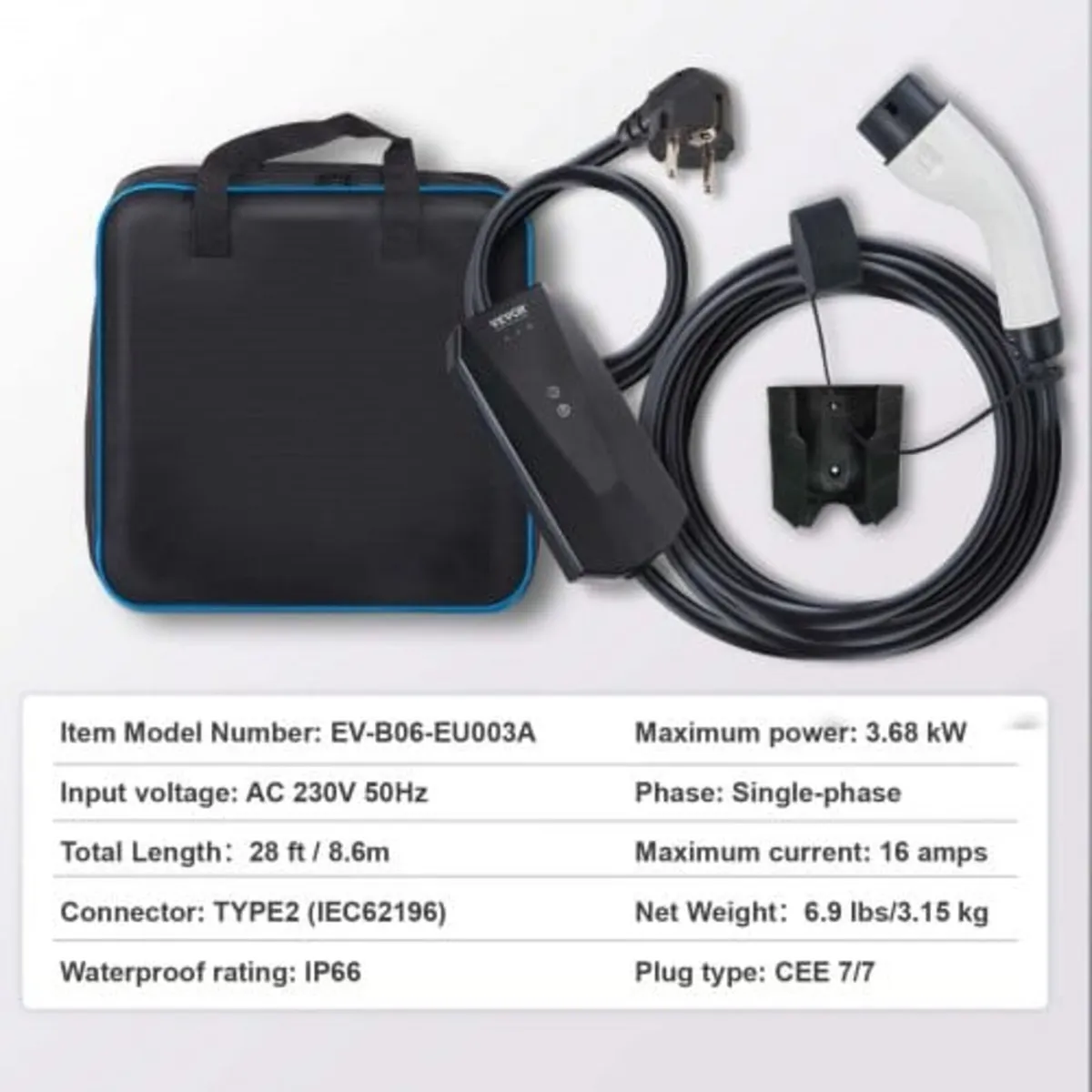 Portable EV Charger Type 2, 16A 3.7 kW, Electric V - Image 2