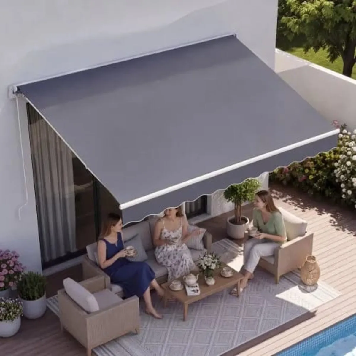 Manual Retractable Awning, 250 x 200 cm Outdoor Pa - Image 1
