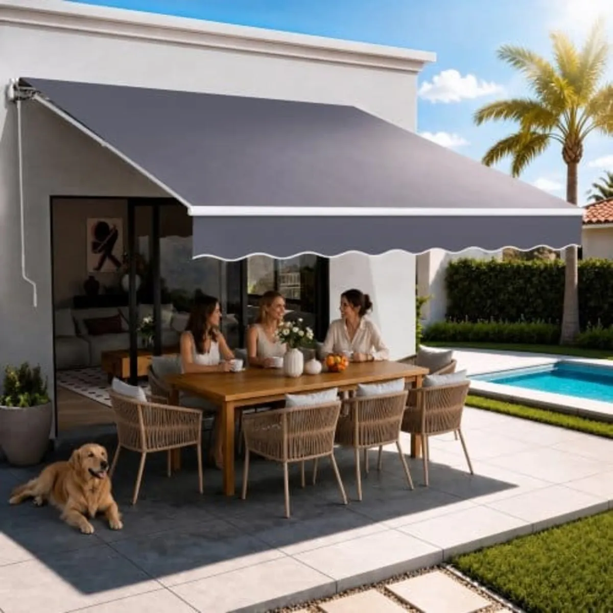 Manual Retractable Awning, 350 x 300 cm Outdoor Pa - Image 1