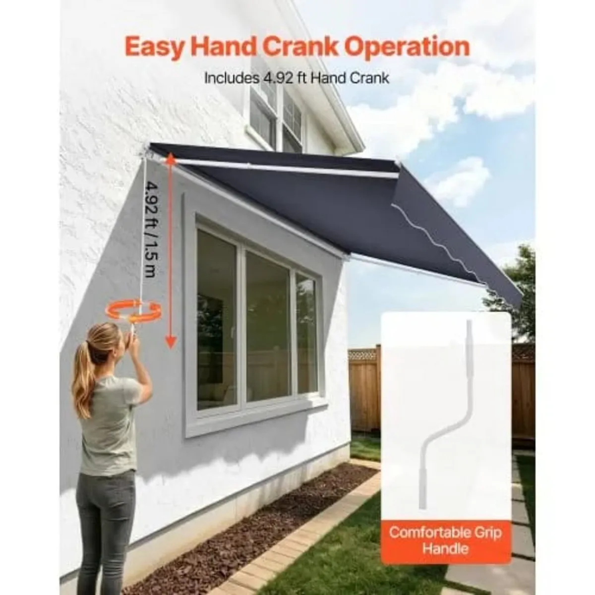 Manual Retractable Awning, 350 x 300 cm Outdoor Pa - Image 3