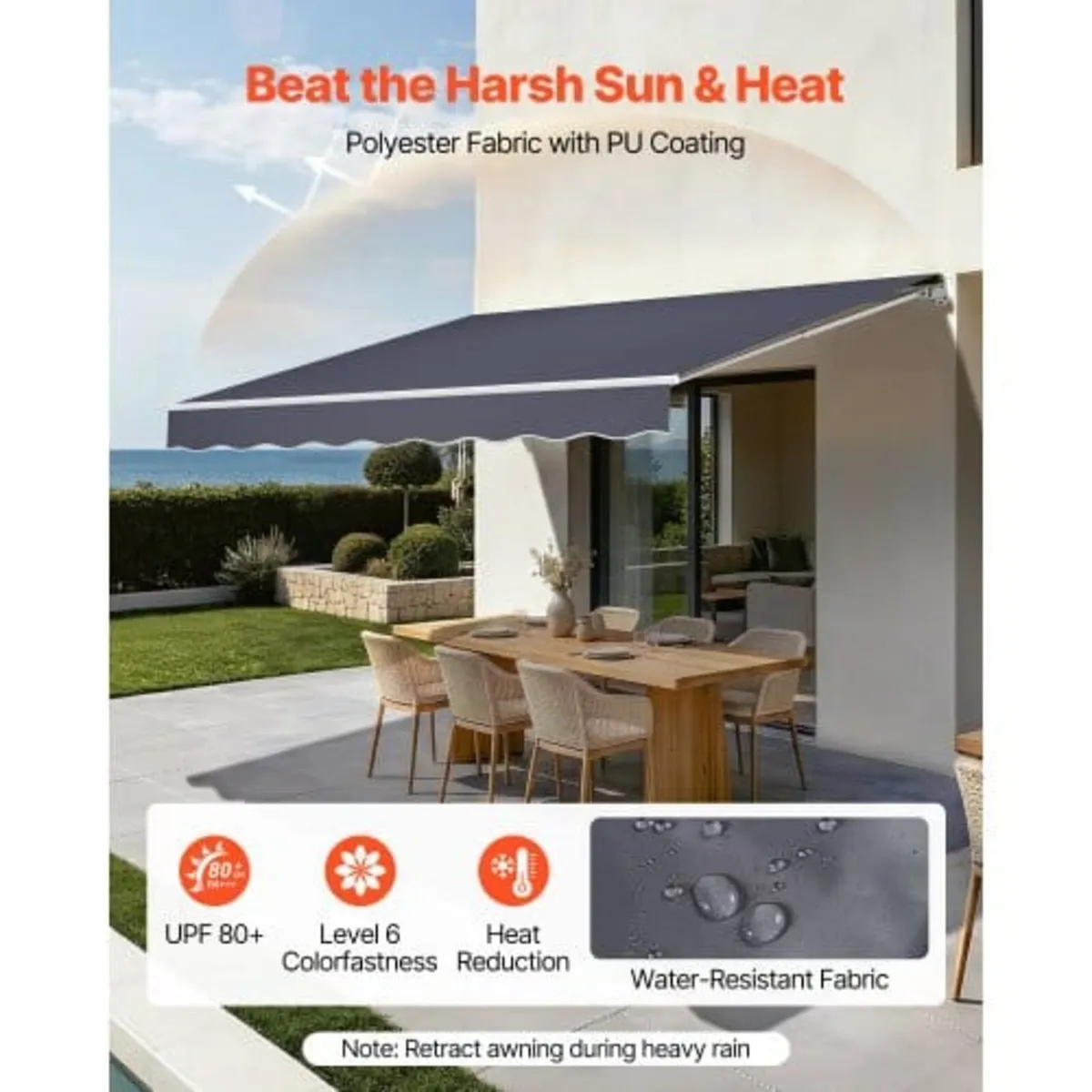 Manual Retractable Awning, 350 x 300 cm Outdoor Pa - Image 4