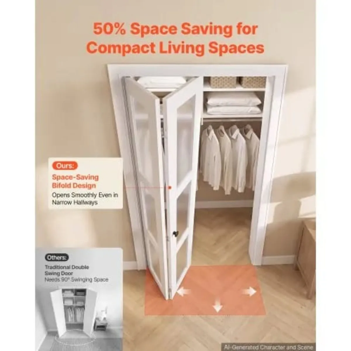 Bifold Closet Doors 2-Panel, 914 mm (Double 457 mm - Image 4
