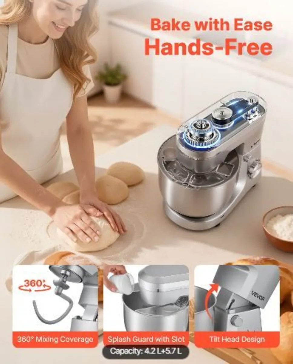 Stand Mixer, 4.2 L+5.7 L Electric Kitchen Mixer - Image 2