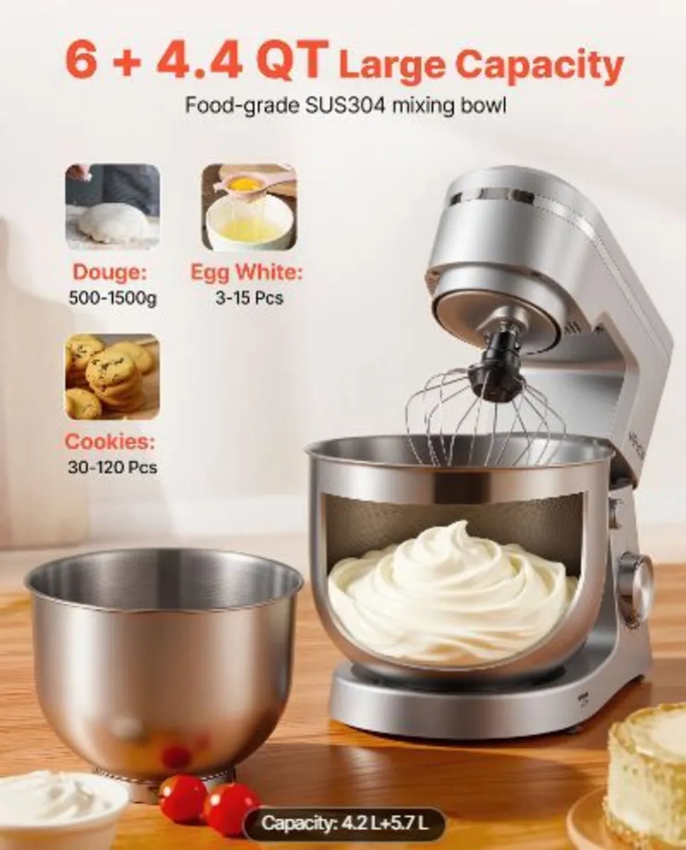 Stand Mixer, 4.2 L+5.7 L Electric Kitchen Mixer - Image 3