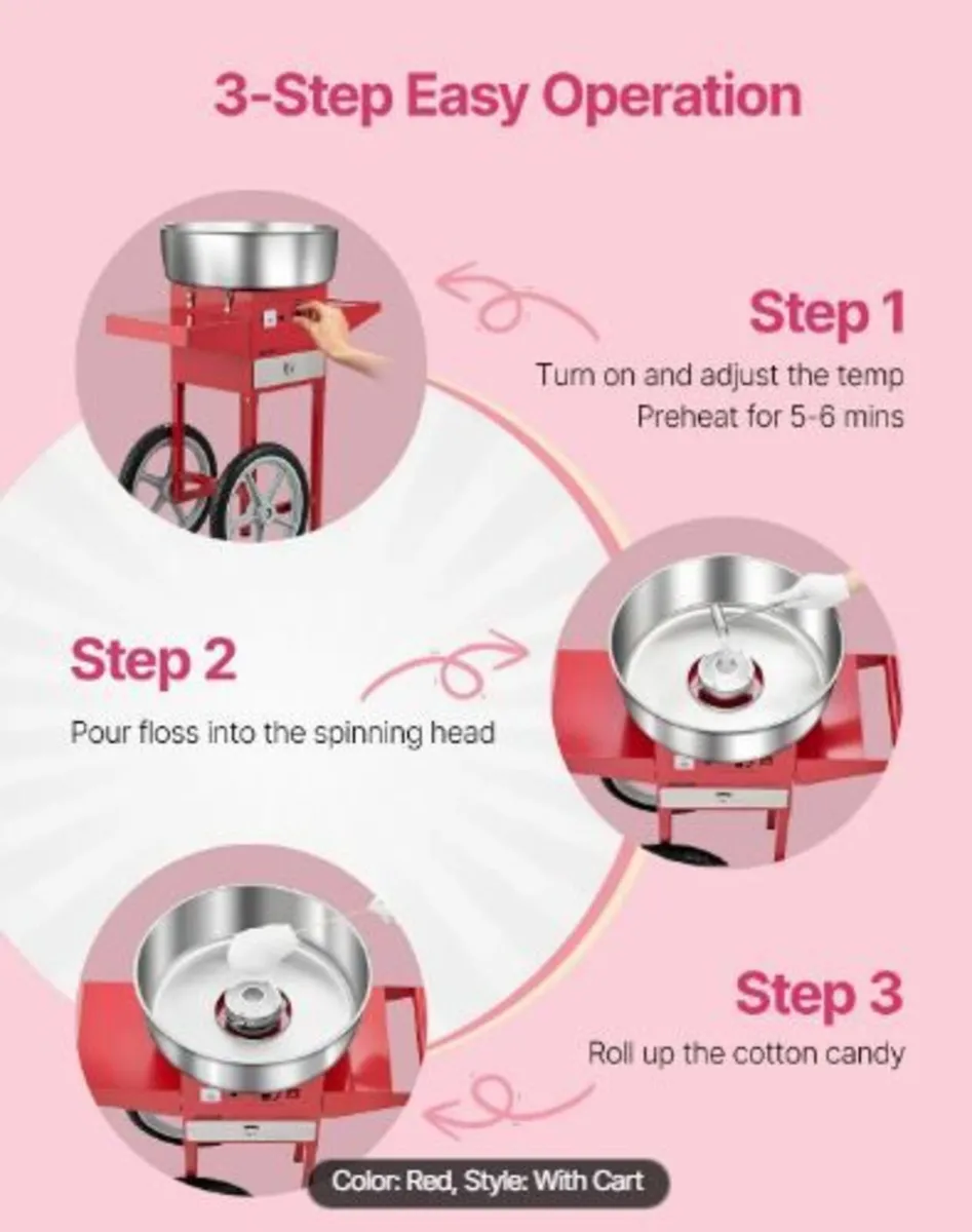 Electric Cotton Candy Machine with Cart, 1000W - Image 4