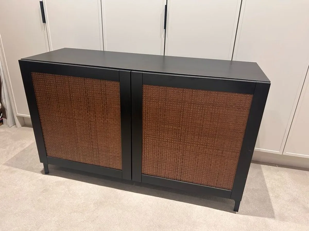Black Cabinet with Brown Wicker - Image 1