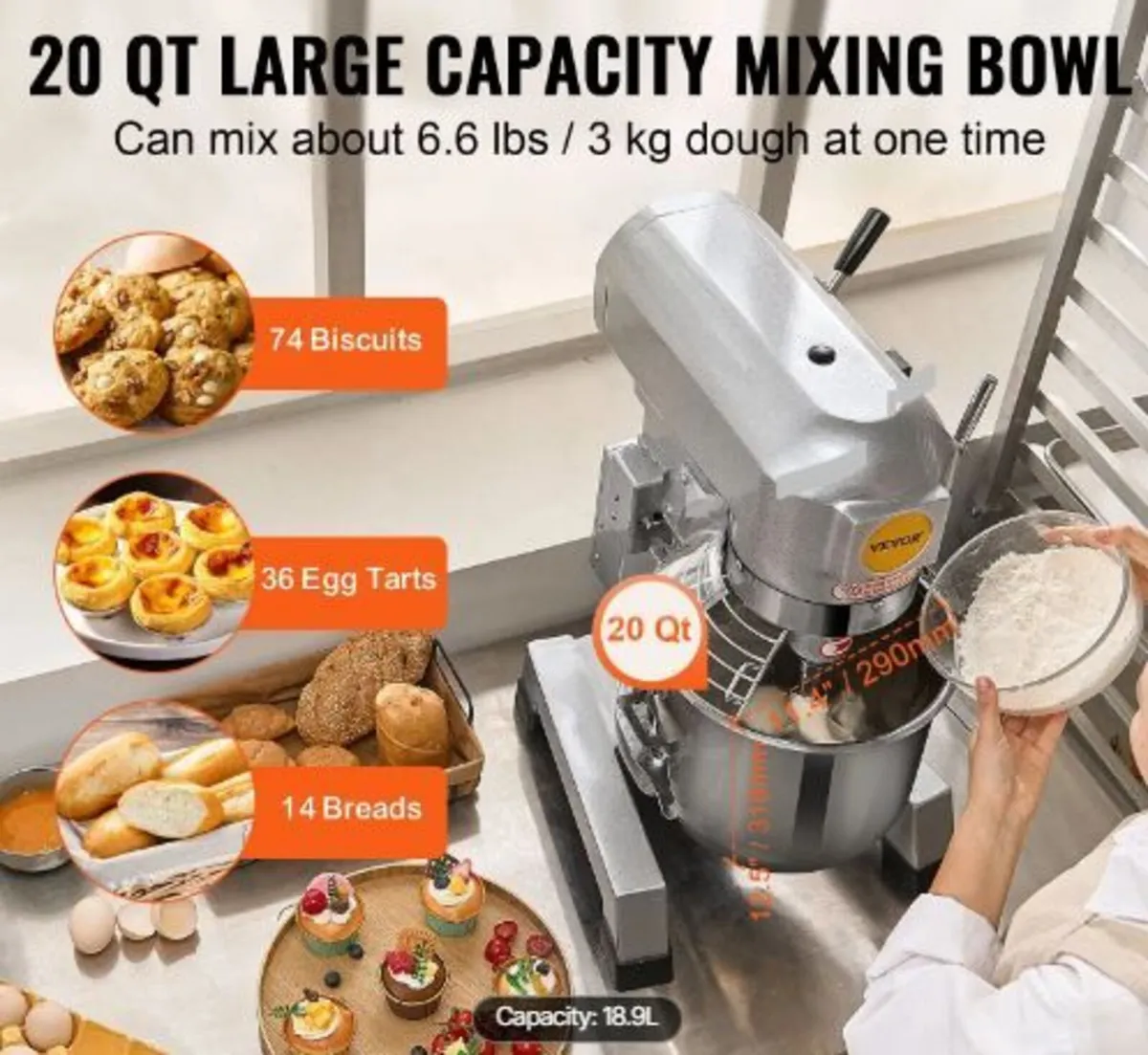 Commercial Food Mixer, 18.7L Commercial Stand - Image 3