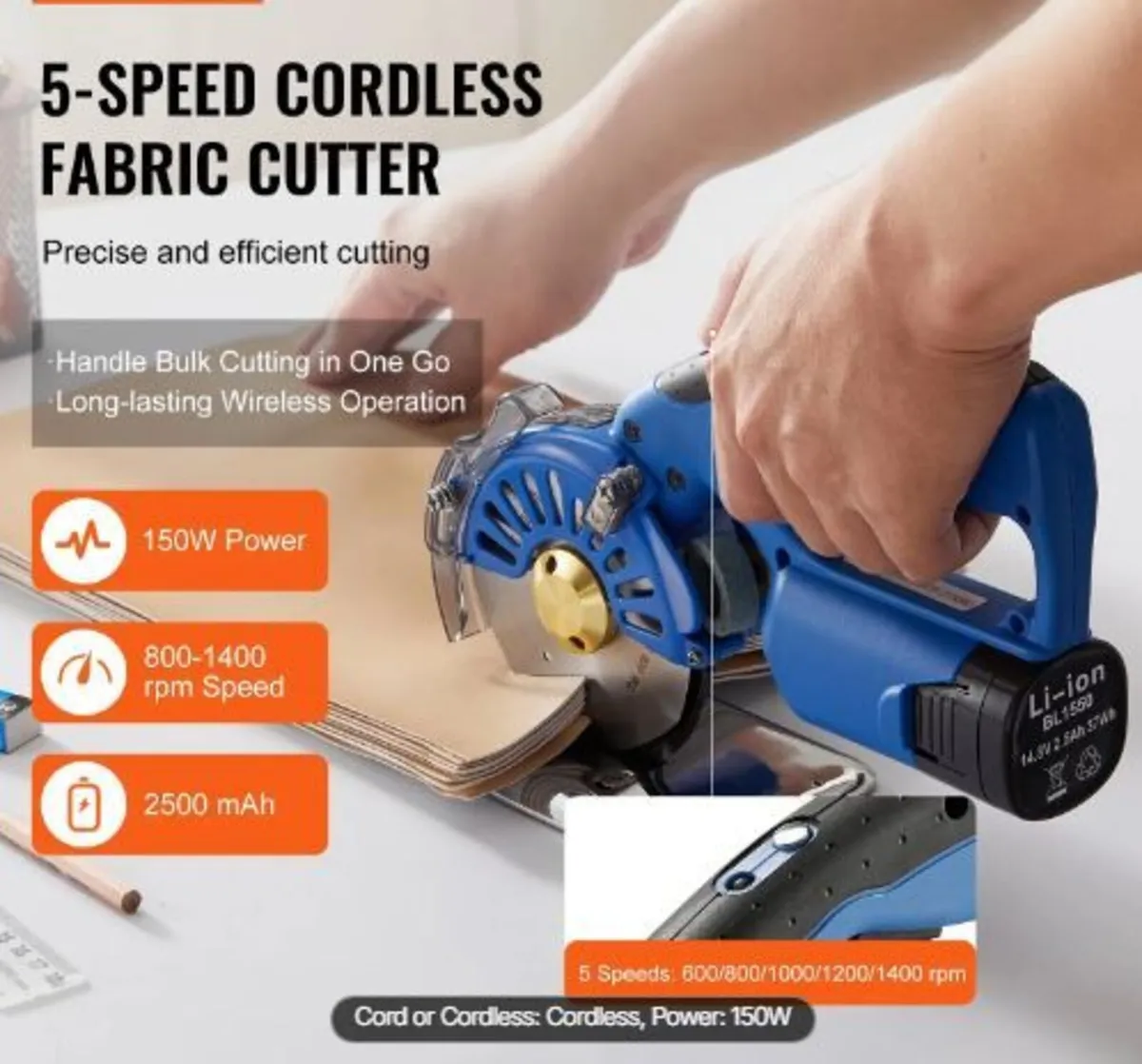 Fabric Cutter, 5-Speed Cordless Electric - Image 3
