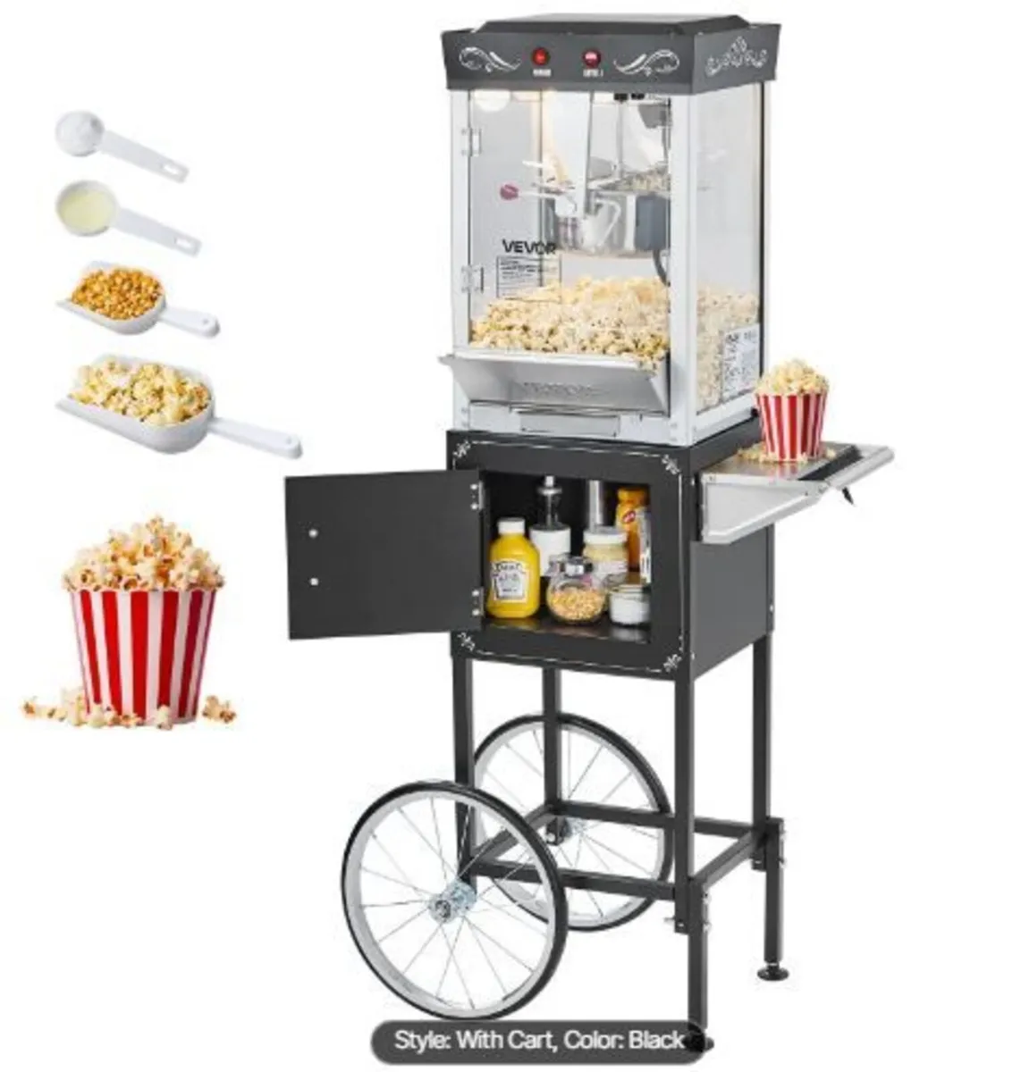 Popcorn Machine with Cart, 0.2kg Stainless - Image 3