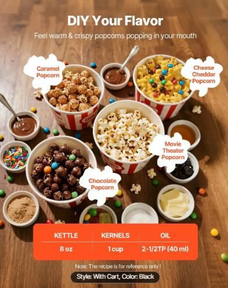 Popcorn Machine with Cart, 0.2kg Stainless - Image 4
