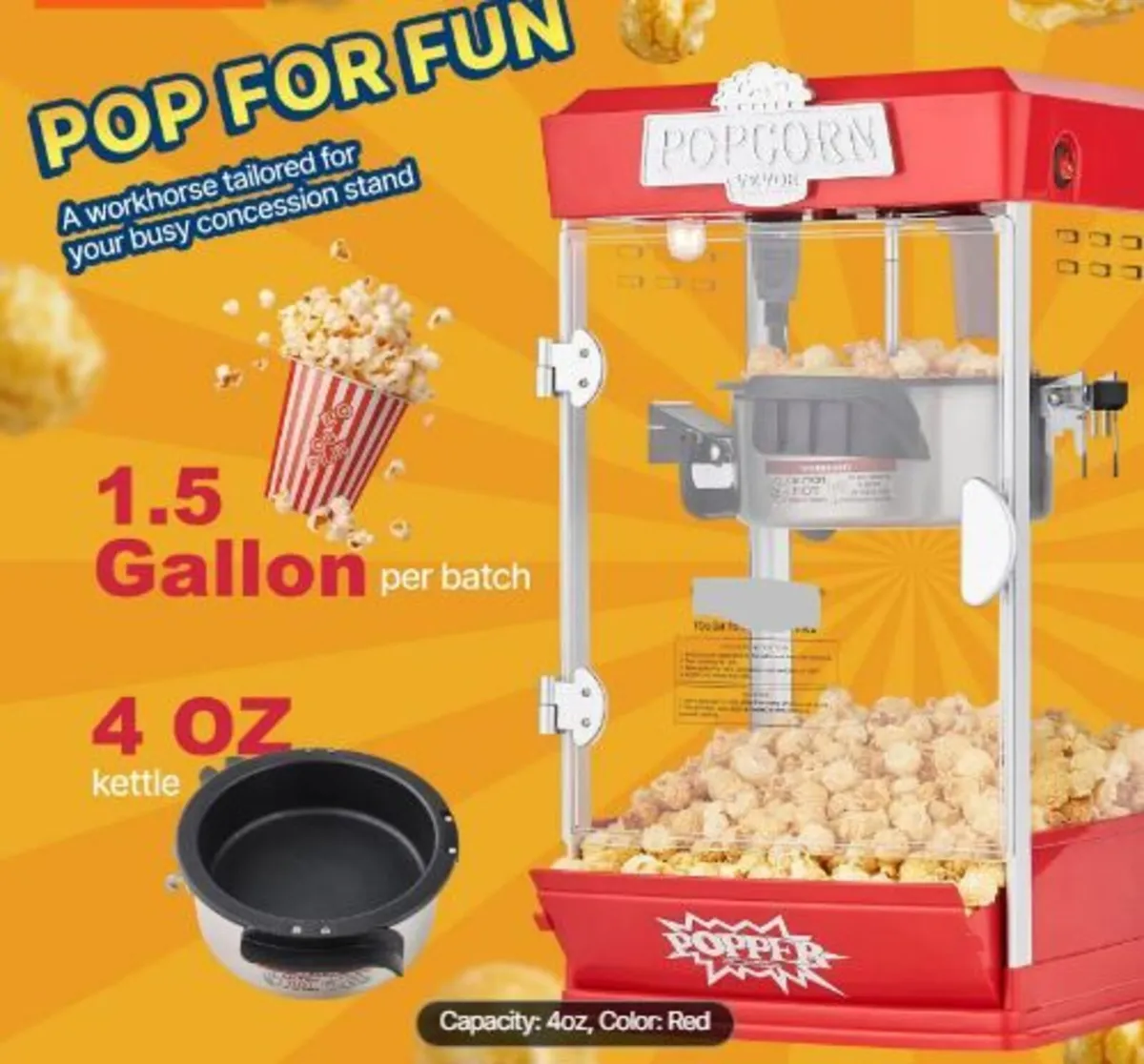 Popcorn Maker, 480W Popcorn Popper Machine - Image 3