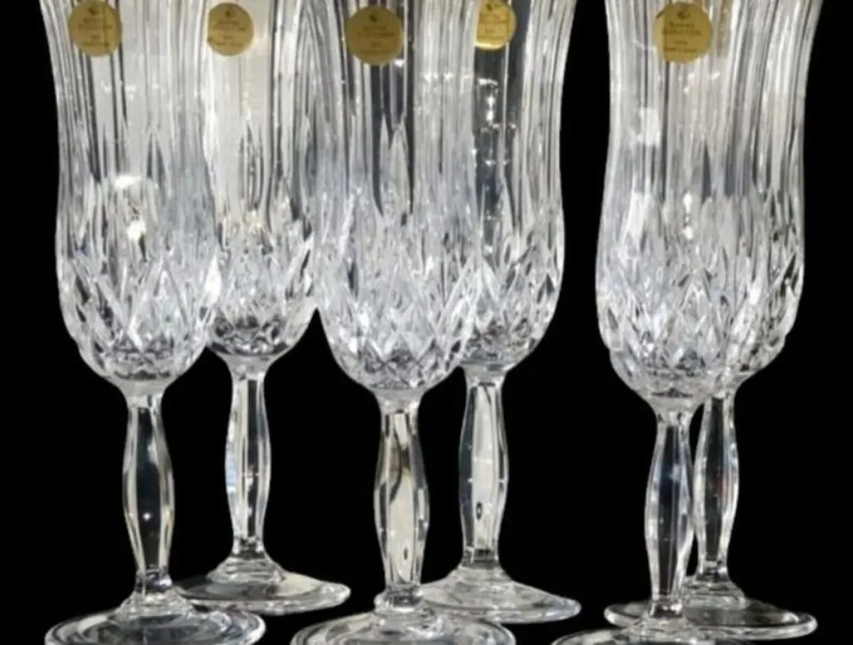 6 x Vintage Royal Doulton Crystal Champagne Flutes - Image 3