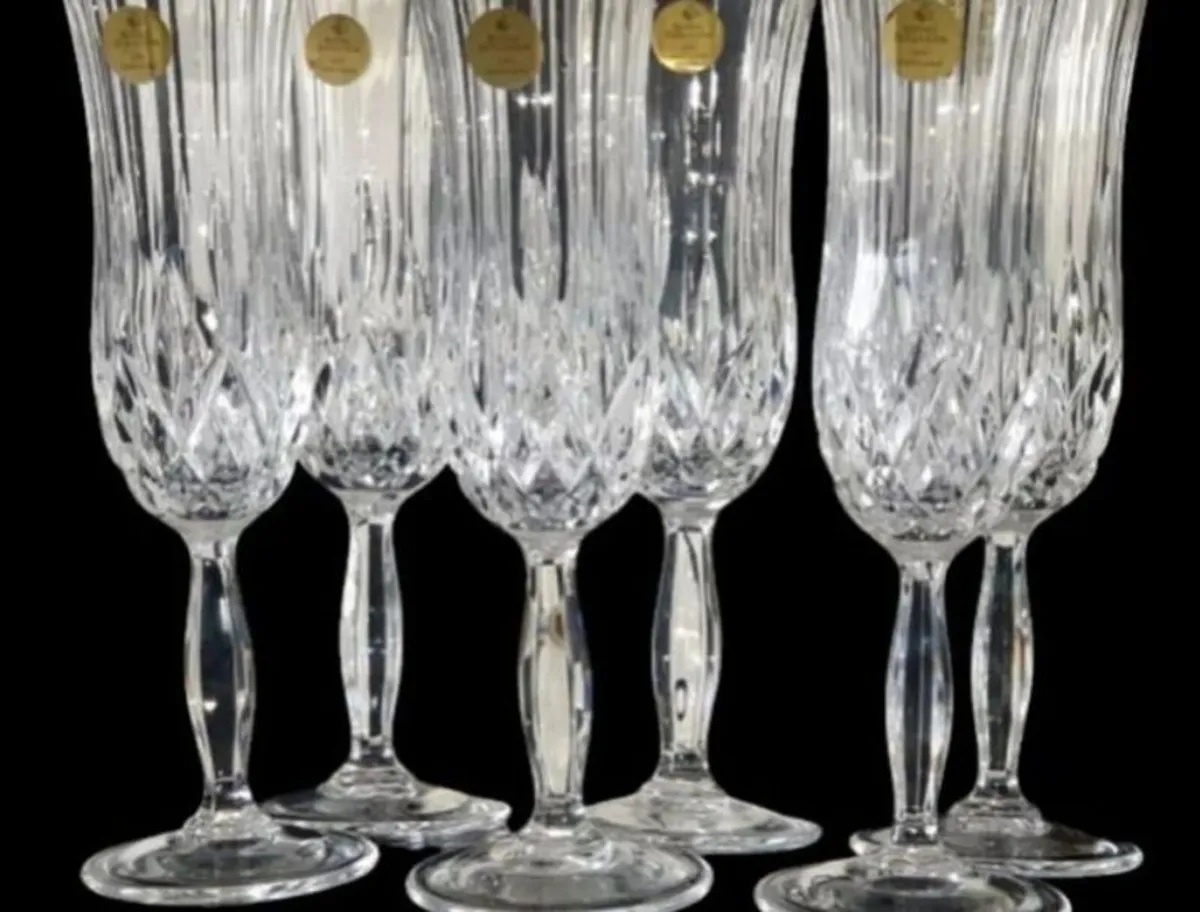 6 x Vintage Royal Doulton Crystal Champagne Flutes - Image 2