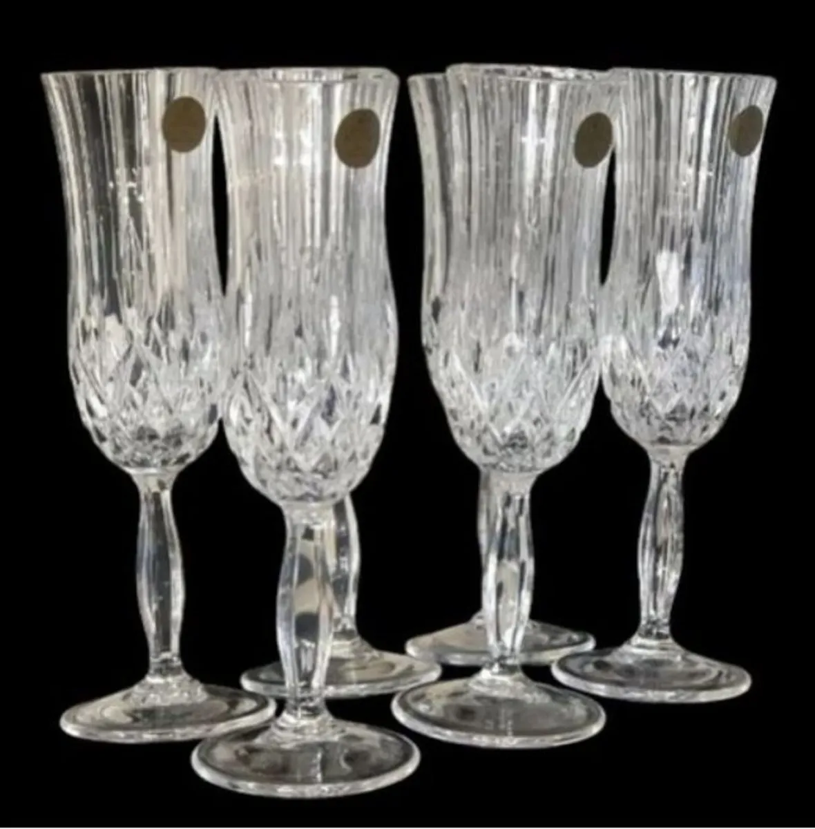 6 x Vintage Royal Doulton Crystal Champagne Flutes - Image 1