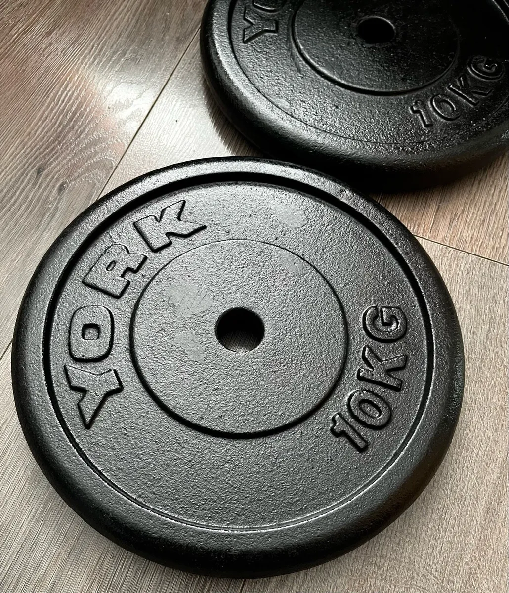 4x10kg York cast iron weight plates - Image 2