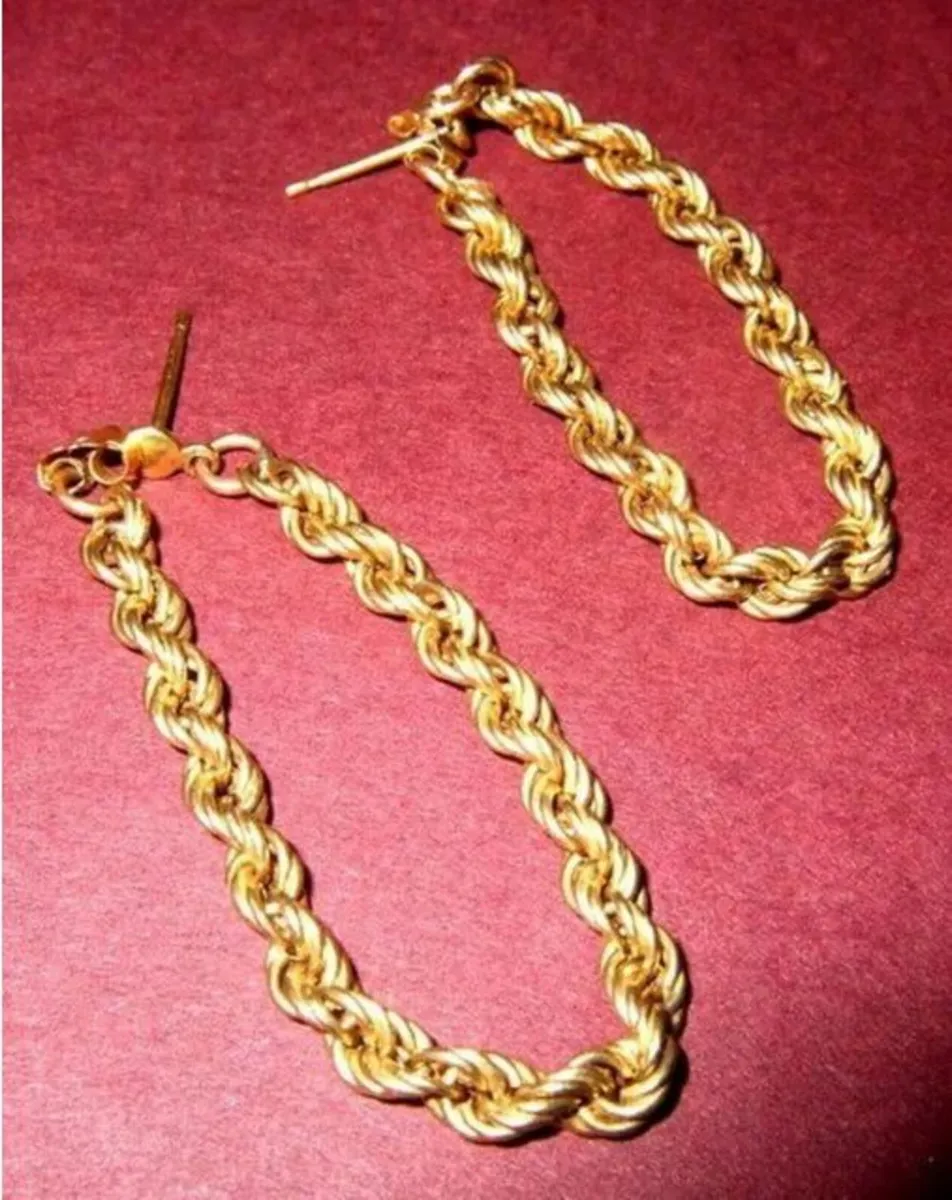 Vintage Hallmarked 9ct Gold Twisted Rope Earrings - Image 3