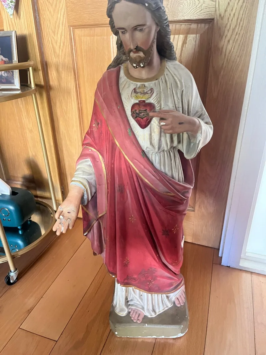 Vintage Sacred Heart Religious Statue - Image 3