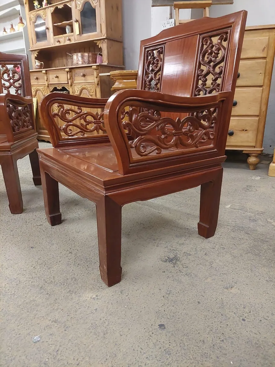 Pair vintage oak Chinese chairs - Image 4