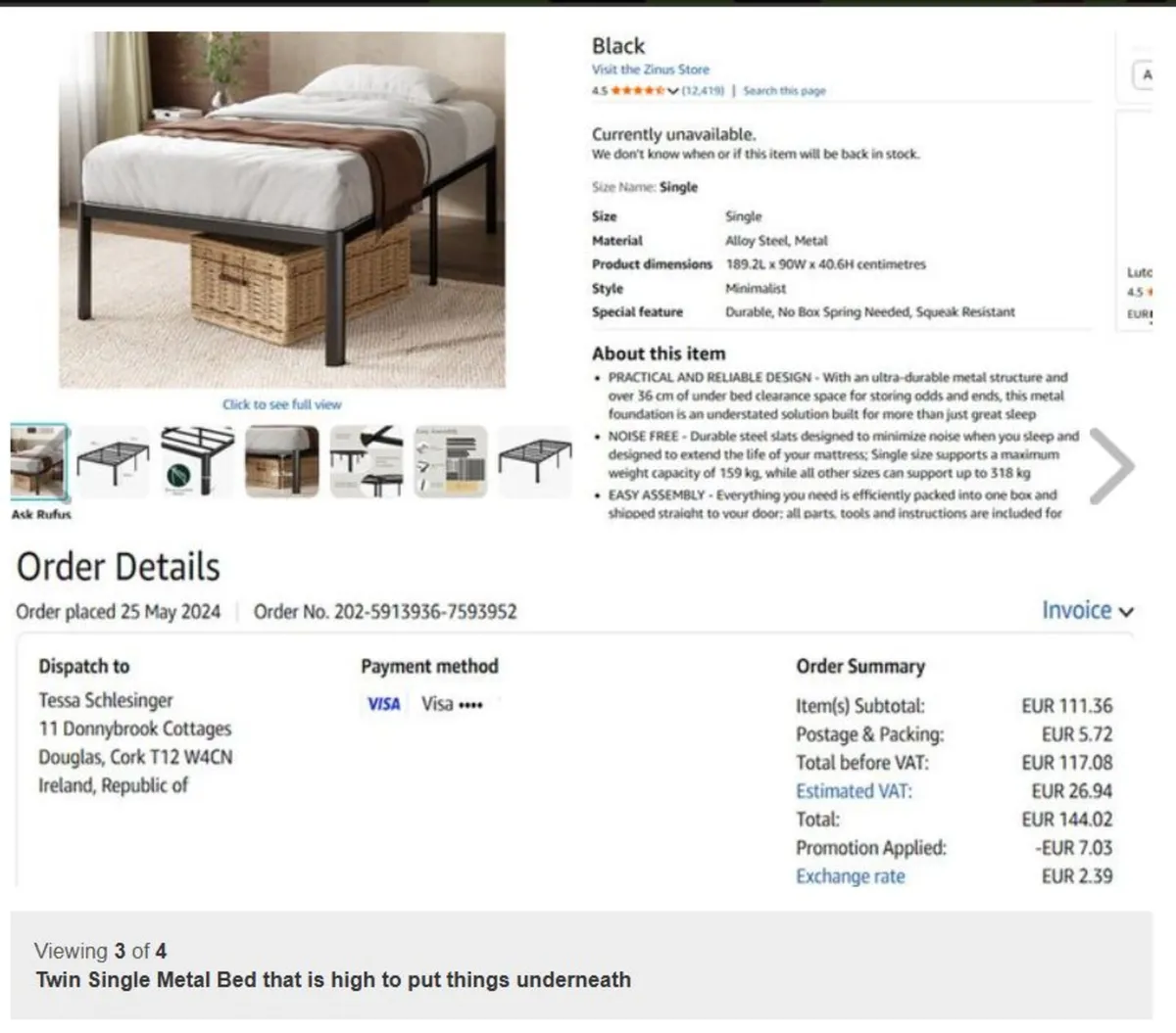 Metal bed, with space for storage underneath - Image 2