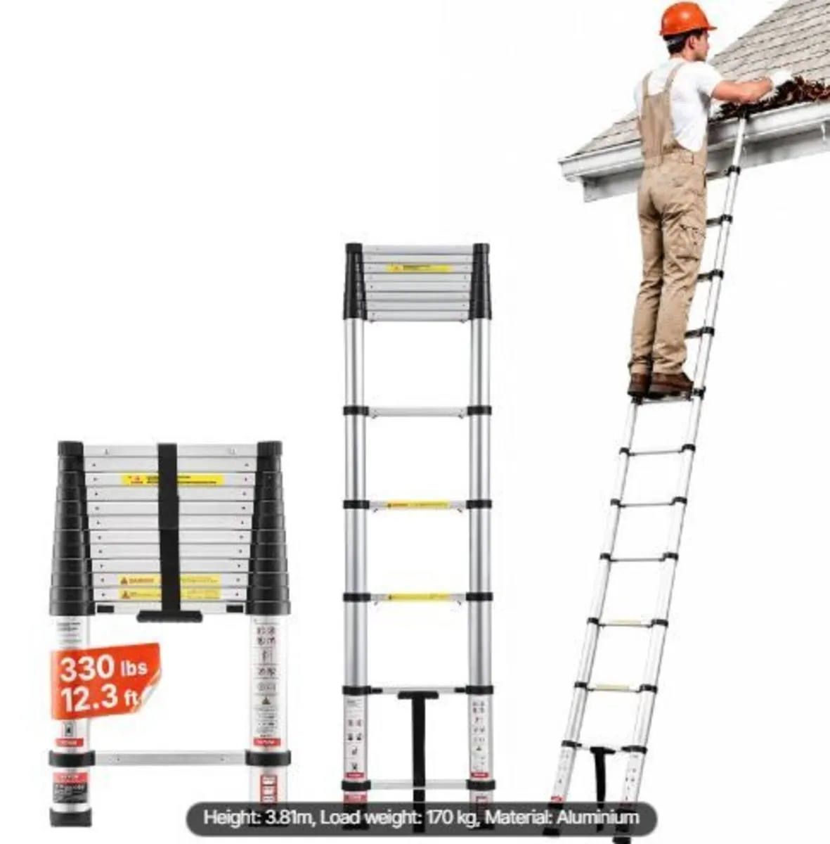 3.8m Telescoping Ladder, Aluminum - Image 1