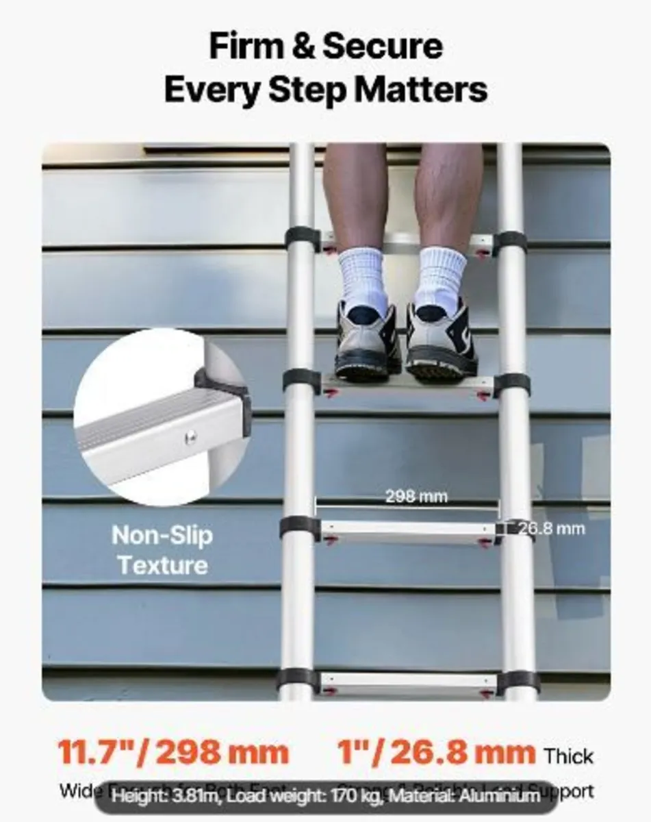 3.8m Telescoping Ladder, Aluminum - Image 4
