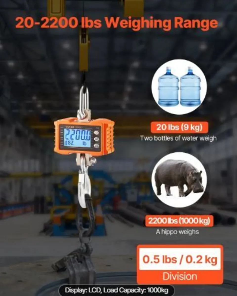 Digital Crane Scale, 2200 lbs/1000 kg, - Image 2