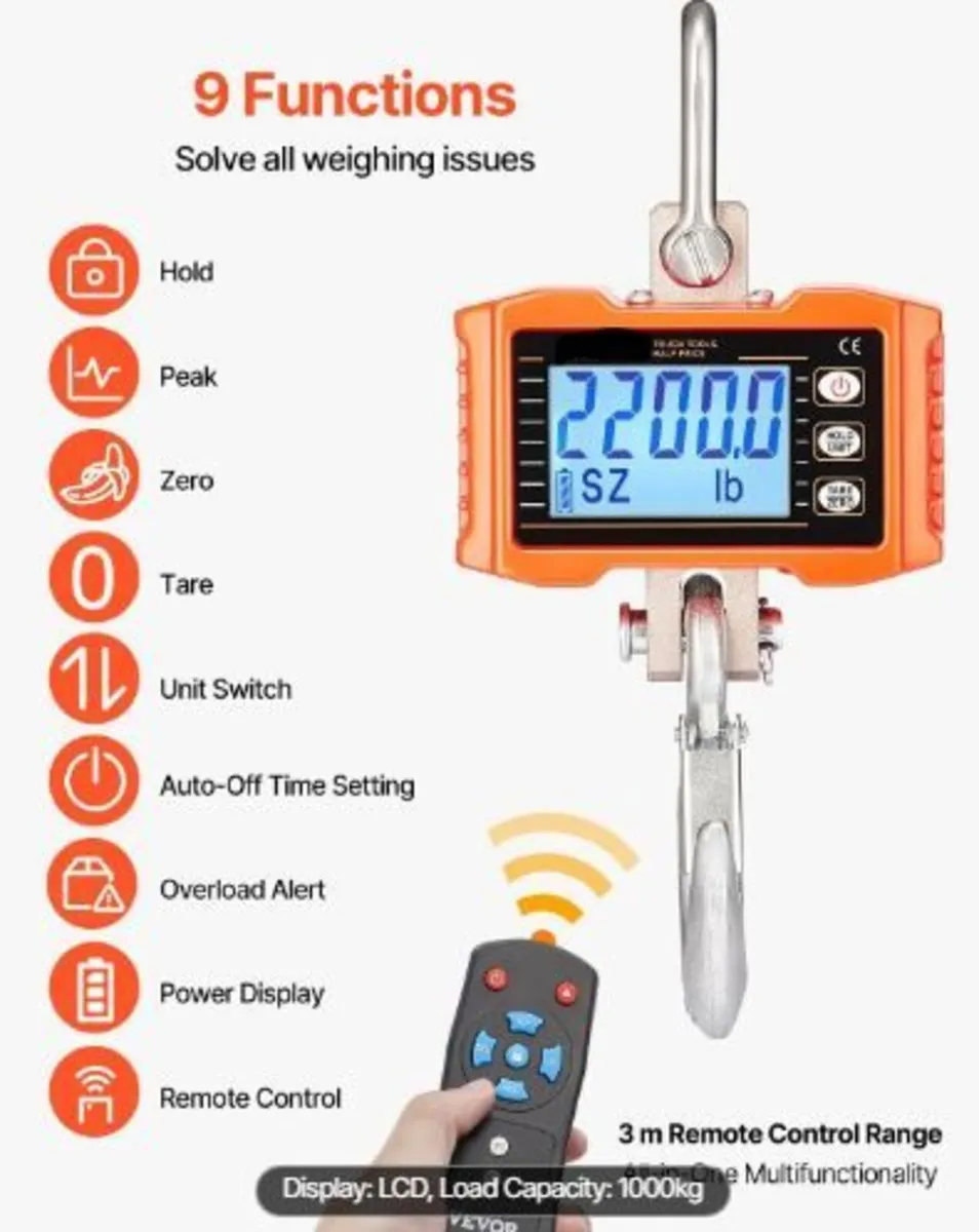 Digital Crane Scale, 2200 lbs/1000 kg, - Image 3