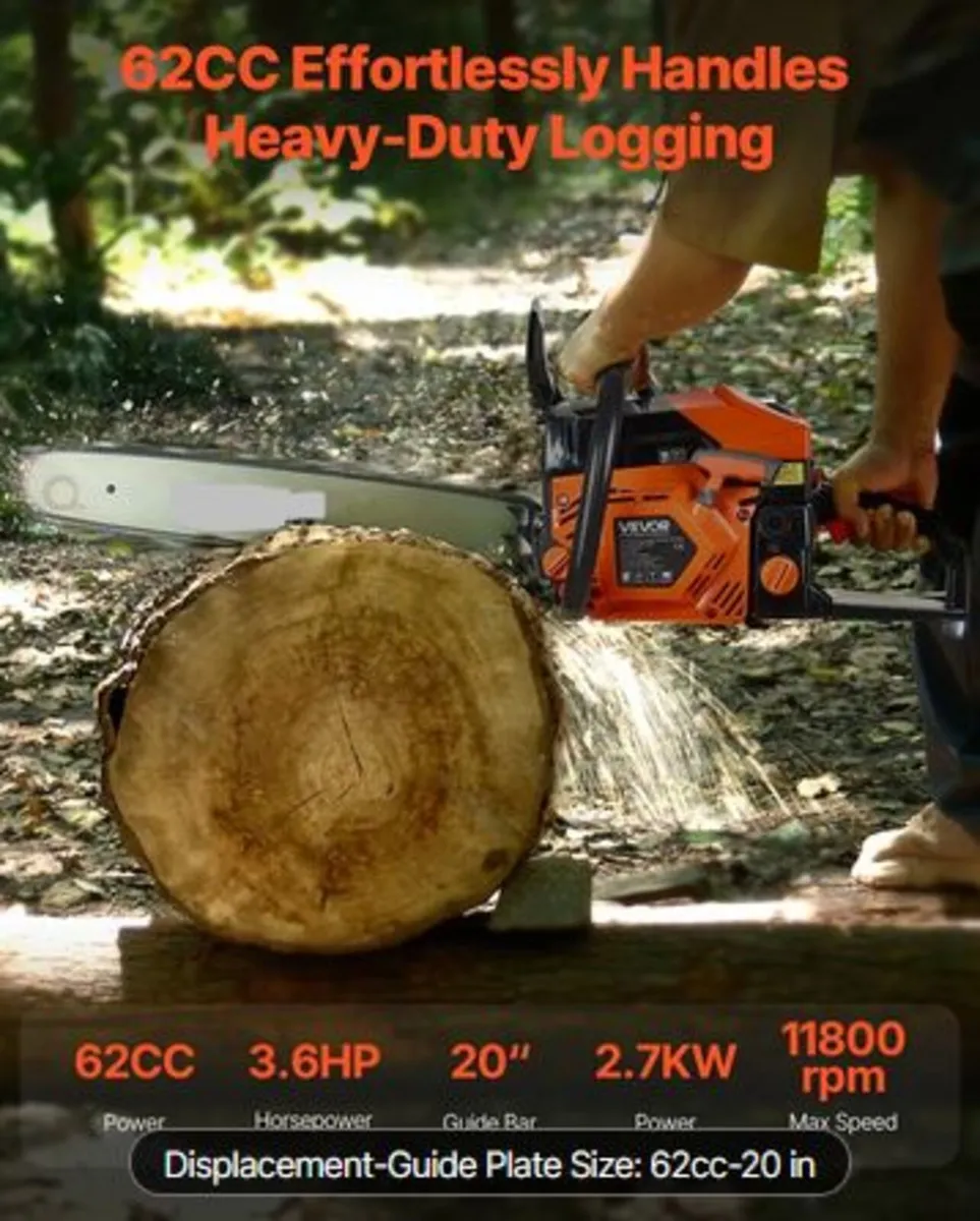 62 cc Gas Chainsaw, 20 inch Gas Powered Chainsaw, - Image 2