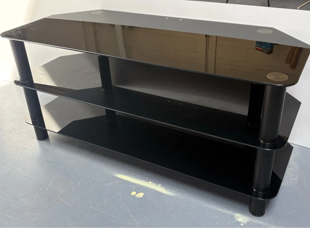 T.V Stand, black glass - Image 1