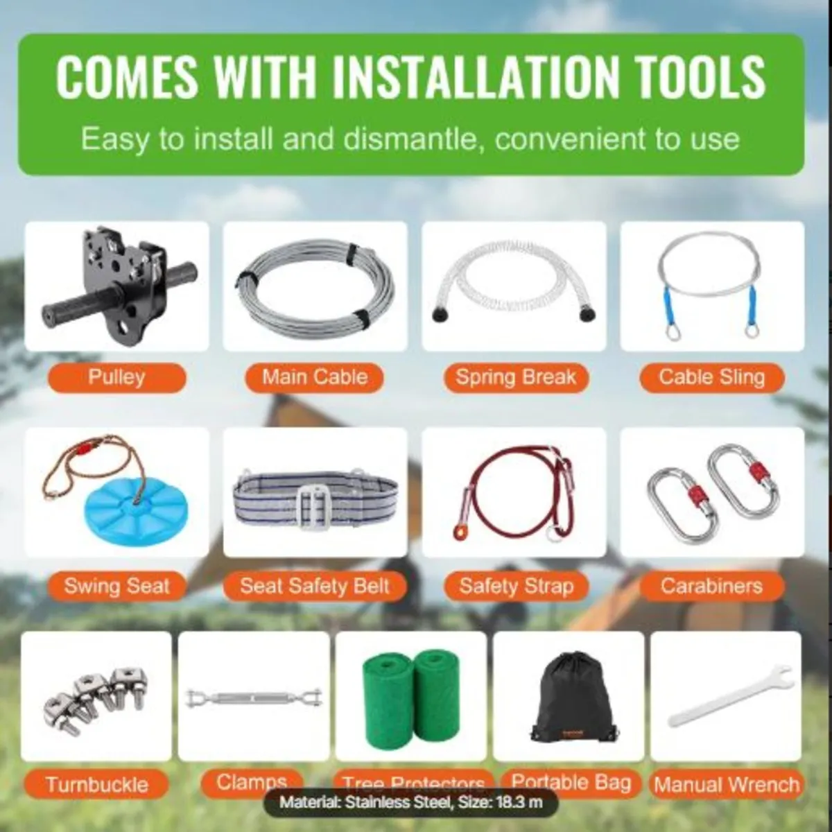Zipline Kit for Kids and Adult, 60 ft Zip Line Kit - Image 3