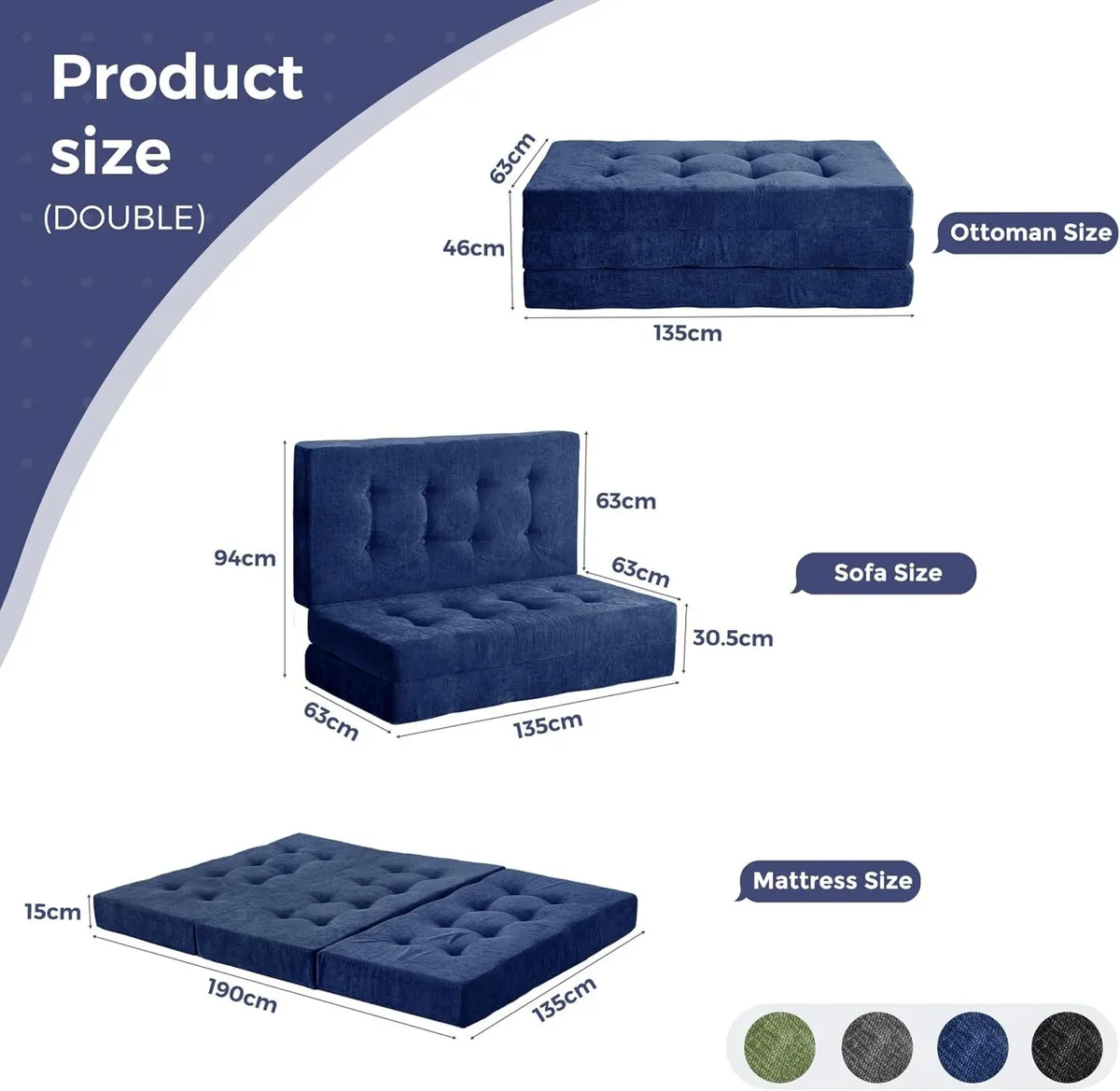 Folding Mattress Chenille Fabric Sofa Bed - Image 2