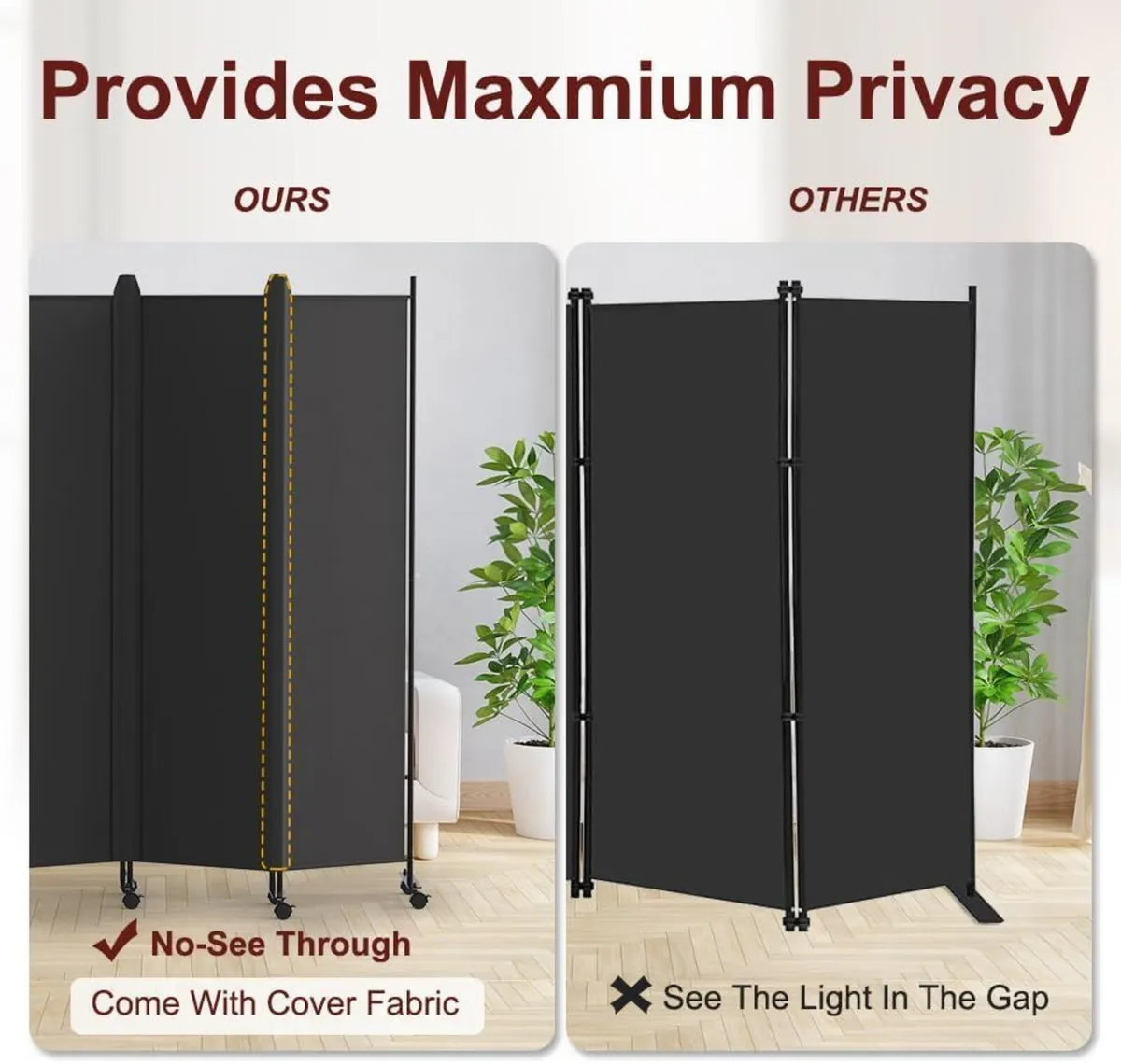 6 Panel Room Divider Folding Privacy Screen - Image 3