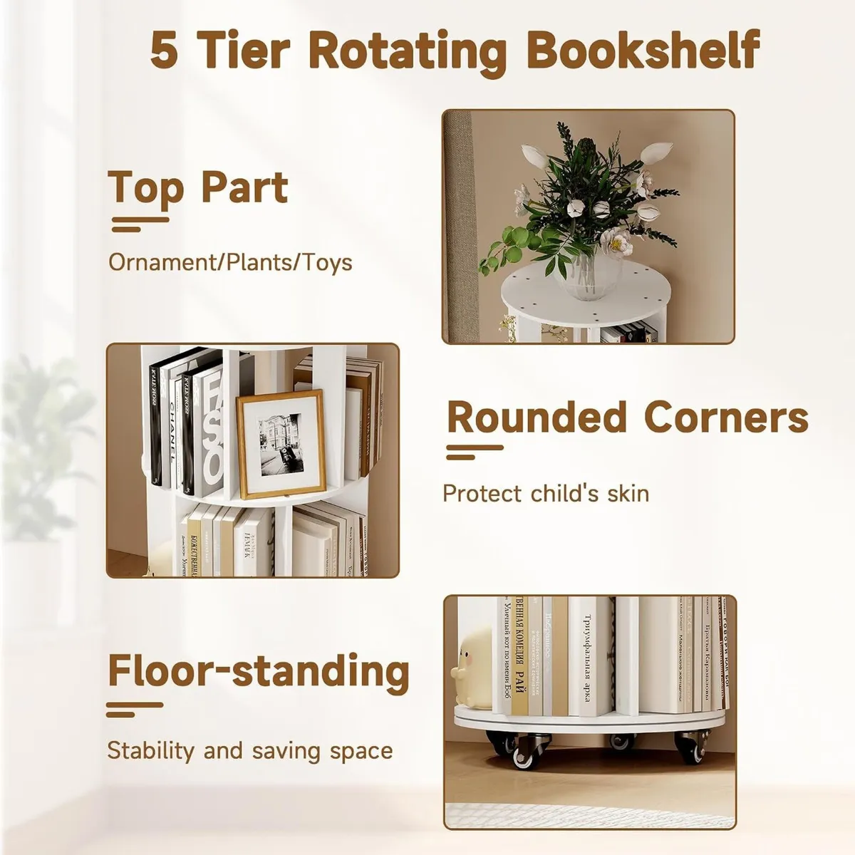 5-Tier Rotating Bookshelf - Image 3