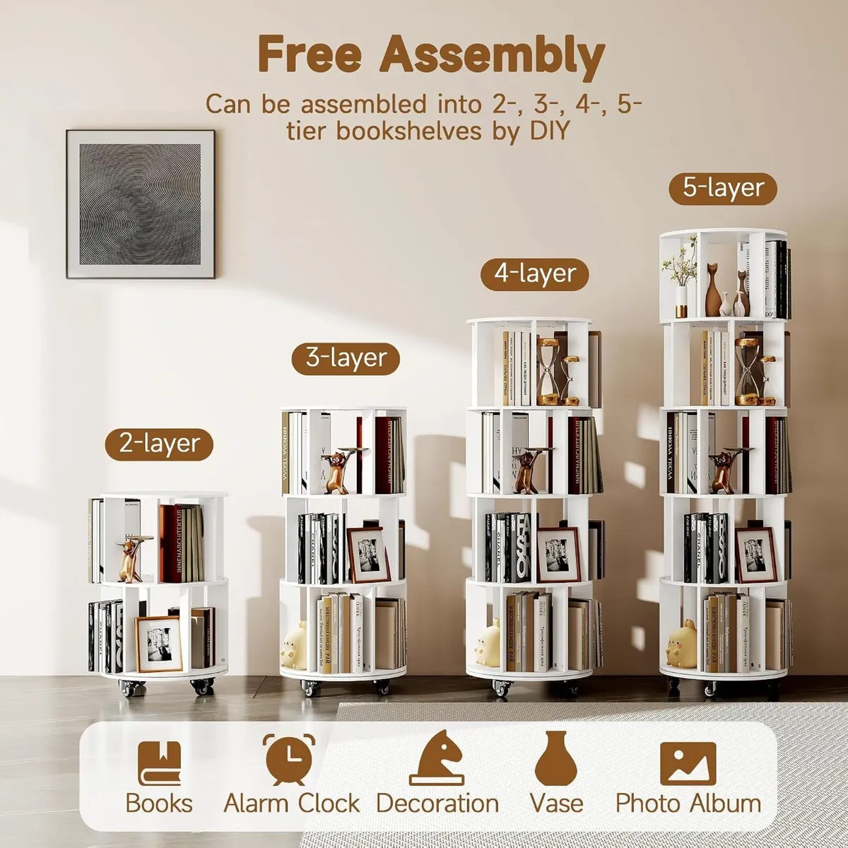 5-Tier Rotating Bookshelf - Image 4