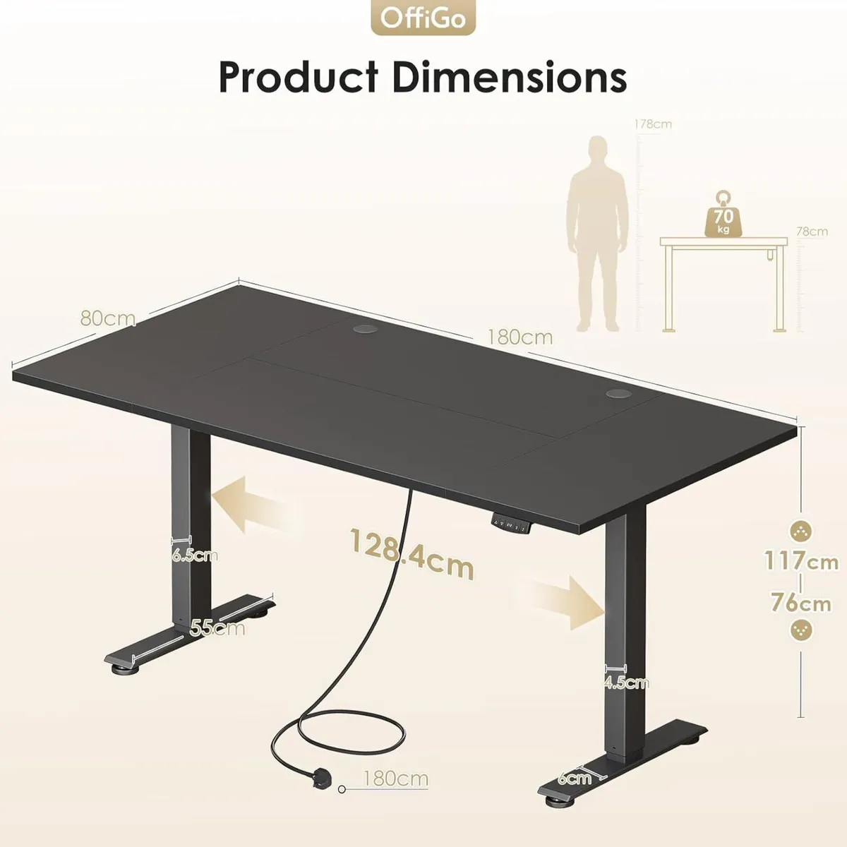 Electric Standing Desk 180x80CM Height Adjustable - Image 3