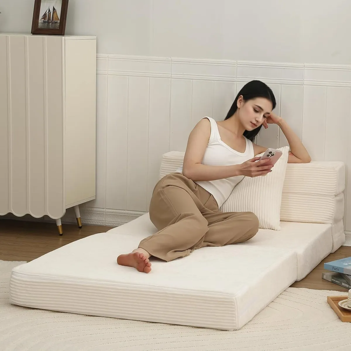 Folding Mattress Corduroy Fold Out Sofa Bed - Image 2