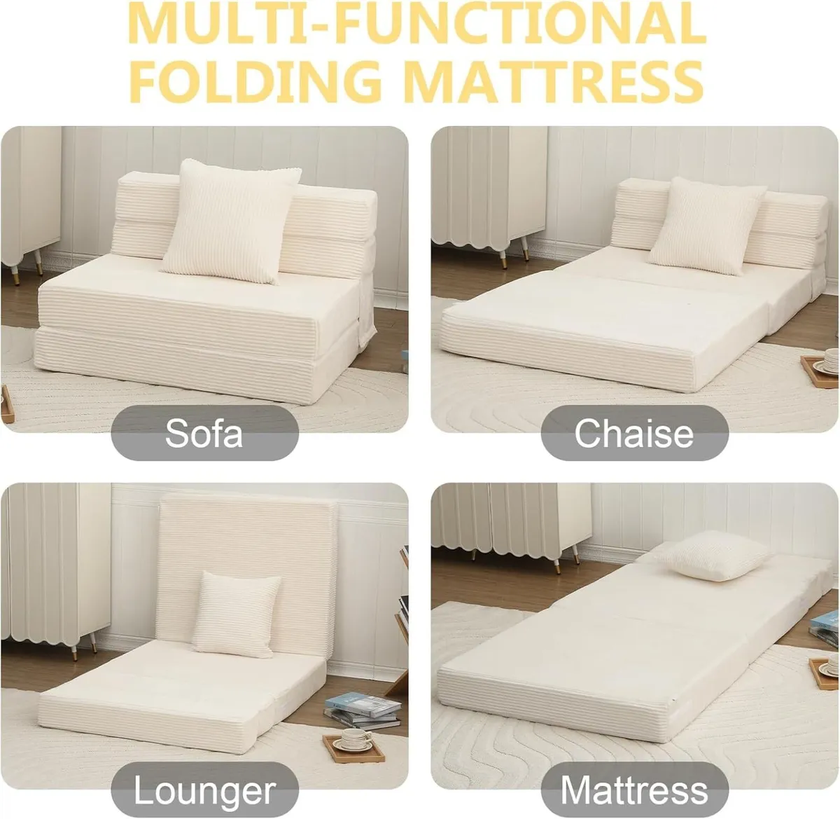 Folding Mattress Corduroy Fold Out Sofa Bed - Image 4