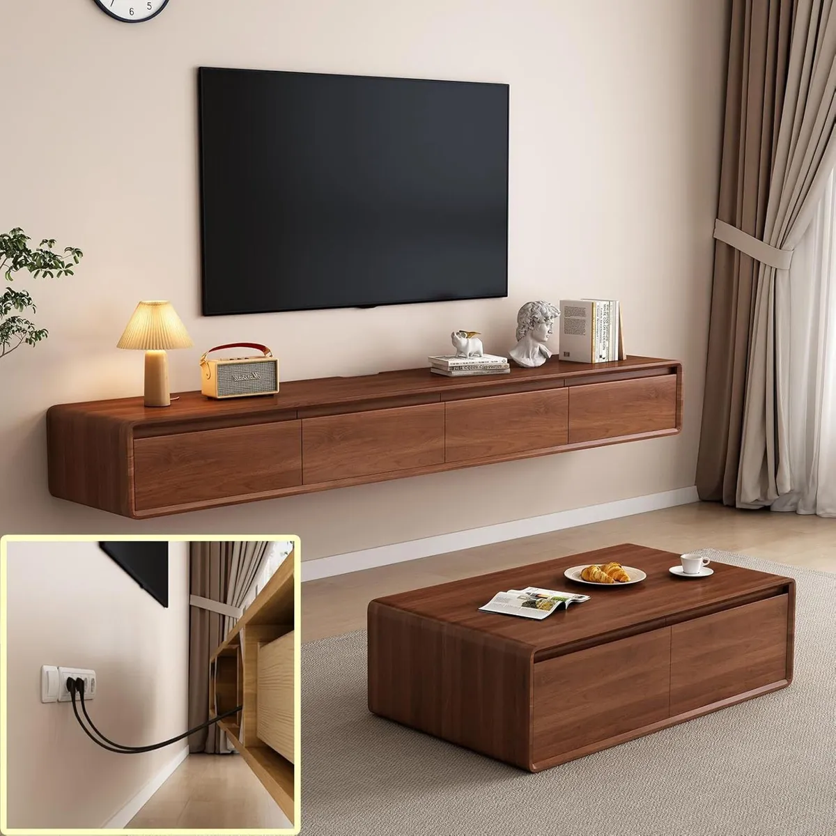 Floating TV Stand Large Shelves Wall Mounted - Image 1