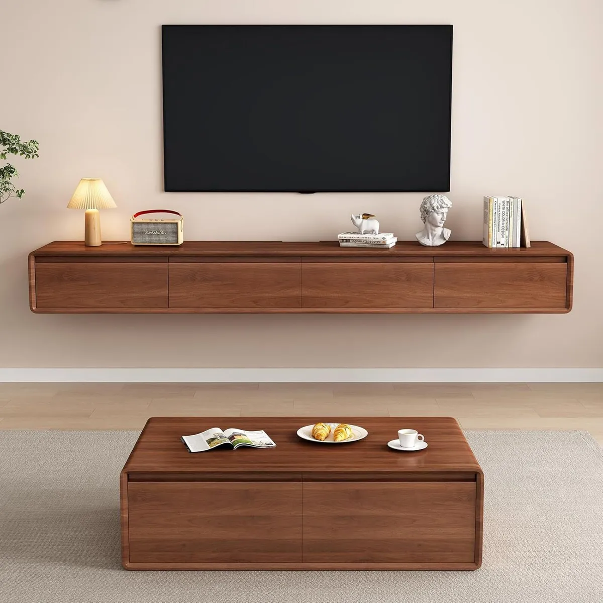 Floating TV Stand Large Shelves Wall Mounted - Image 4