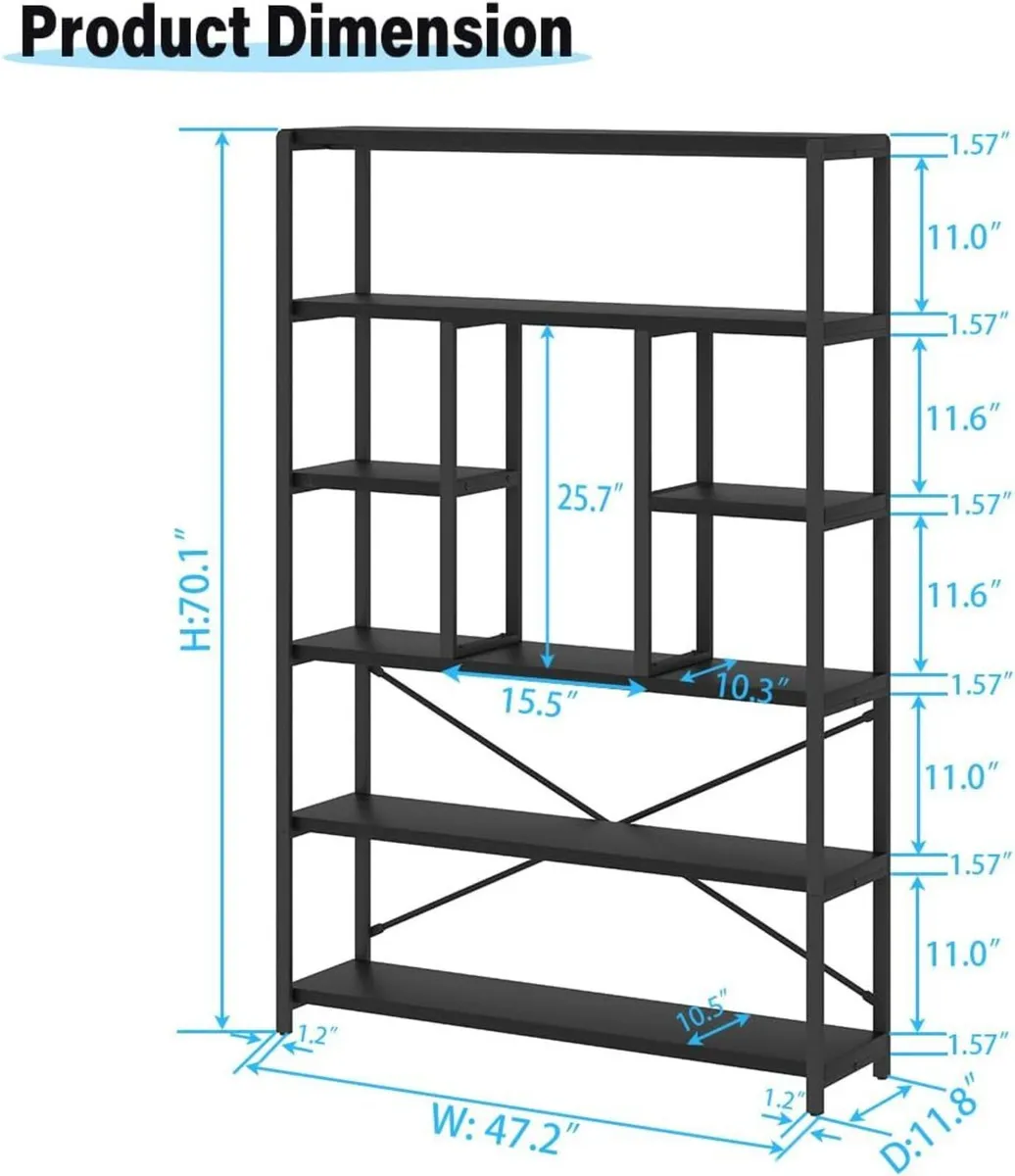 6 Tier Bookcase Modern Large Wide Book Shelf - Image 2