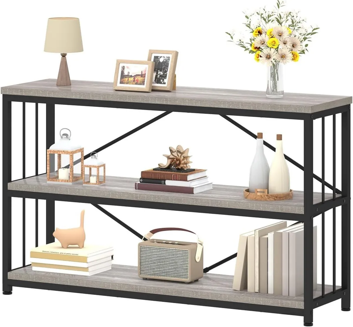 47" 3 Tier Low Bookcase Industrial Modern Short - Image 1