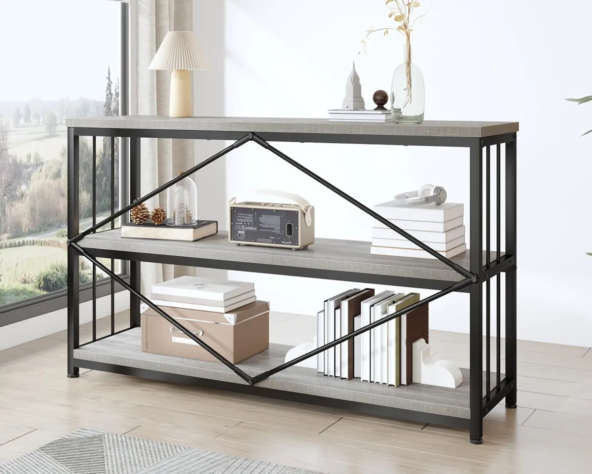 47" 3 Tier Low Bookcase Industrial Modern Short - Image 4