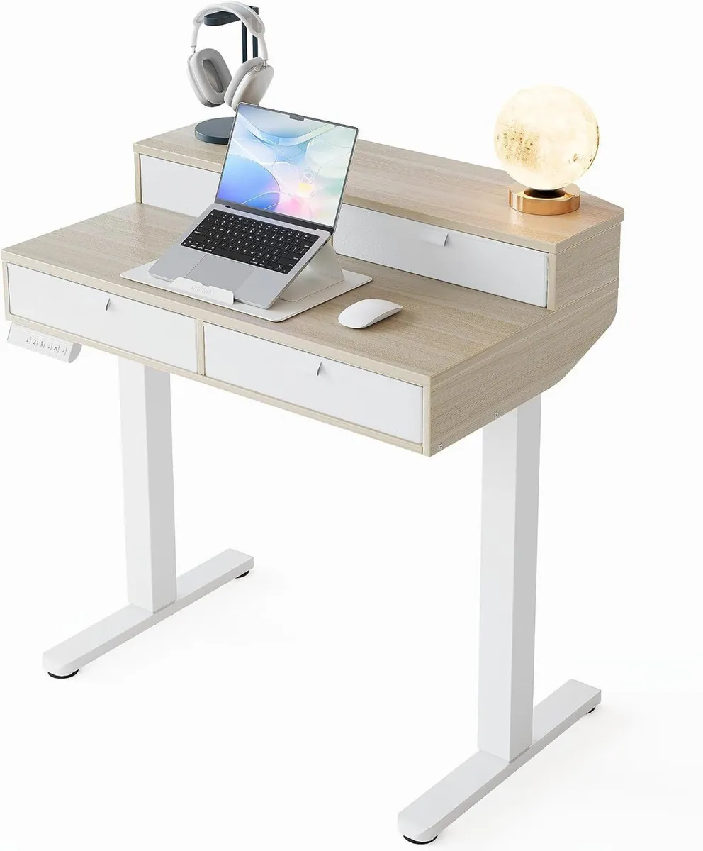 Standing Desk with Fabric Drawers Natural - Image 1