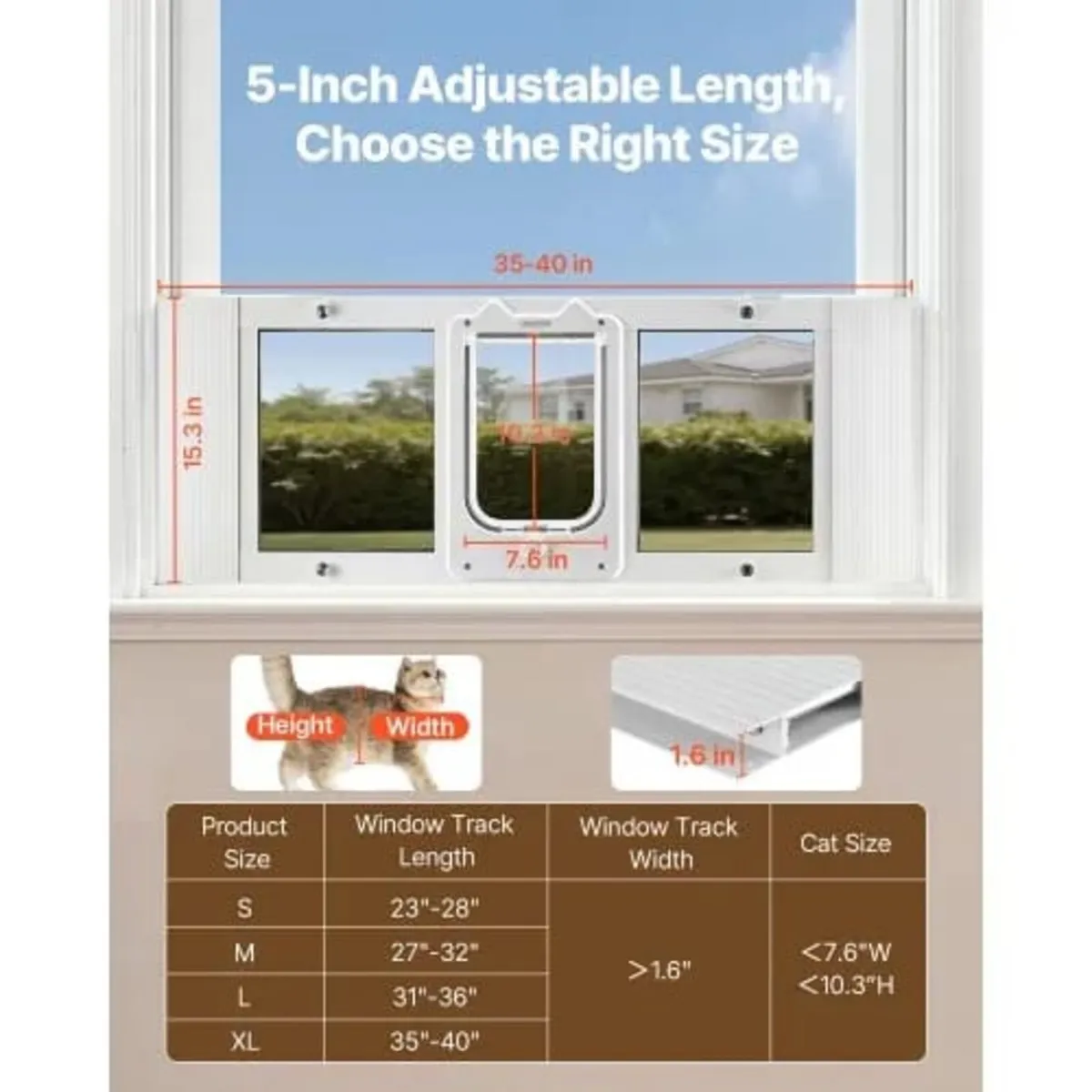 Cat Door for Window, Adjustable to Fit Window Widt - Image 4