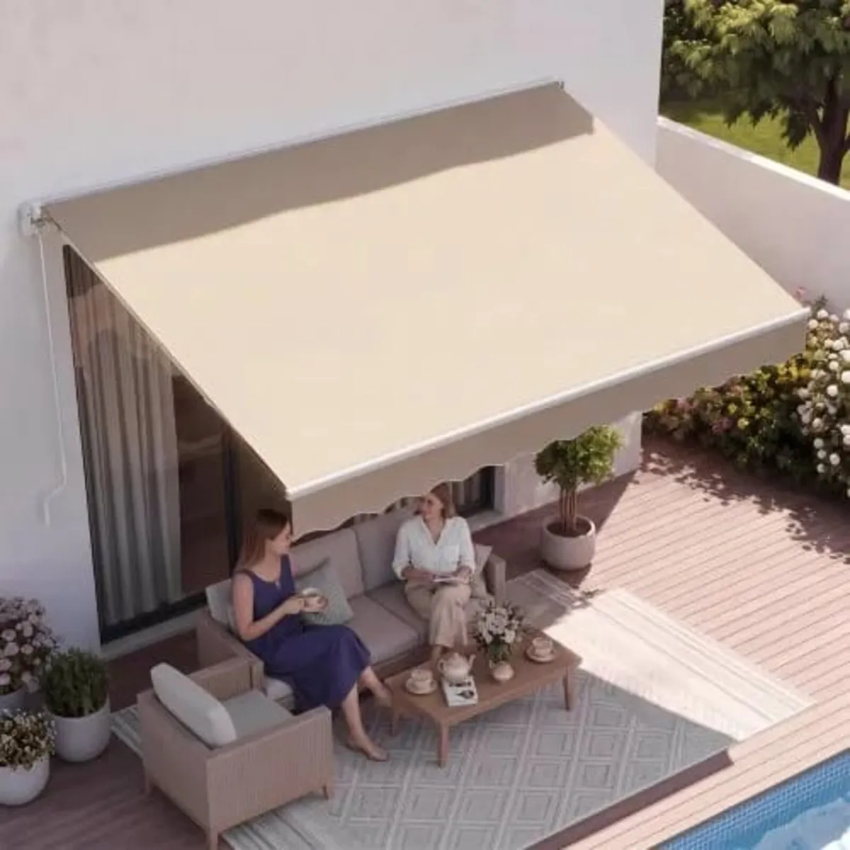 Manual Retractable Awning, 13 x 8 ft Outdoor Patio - Image 1