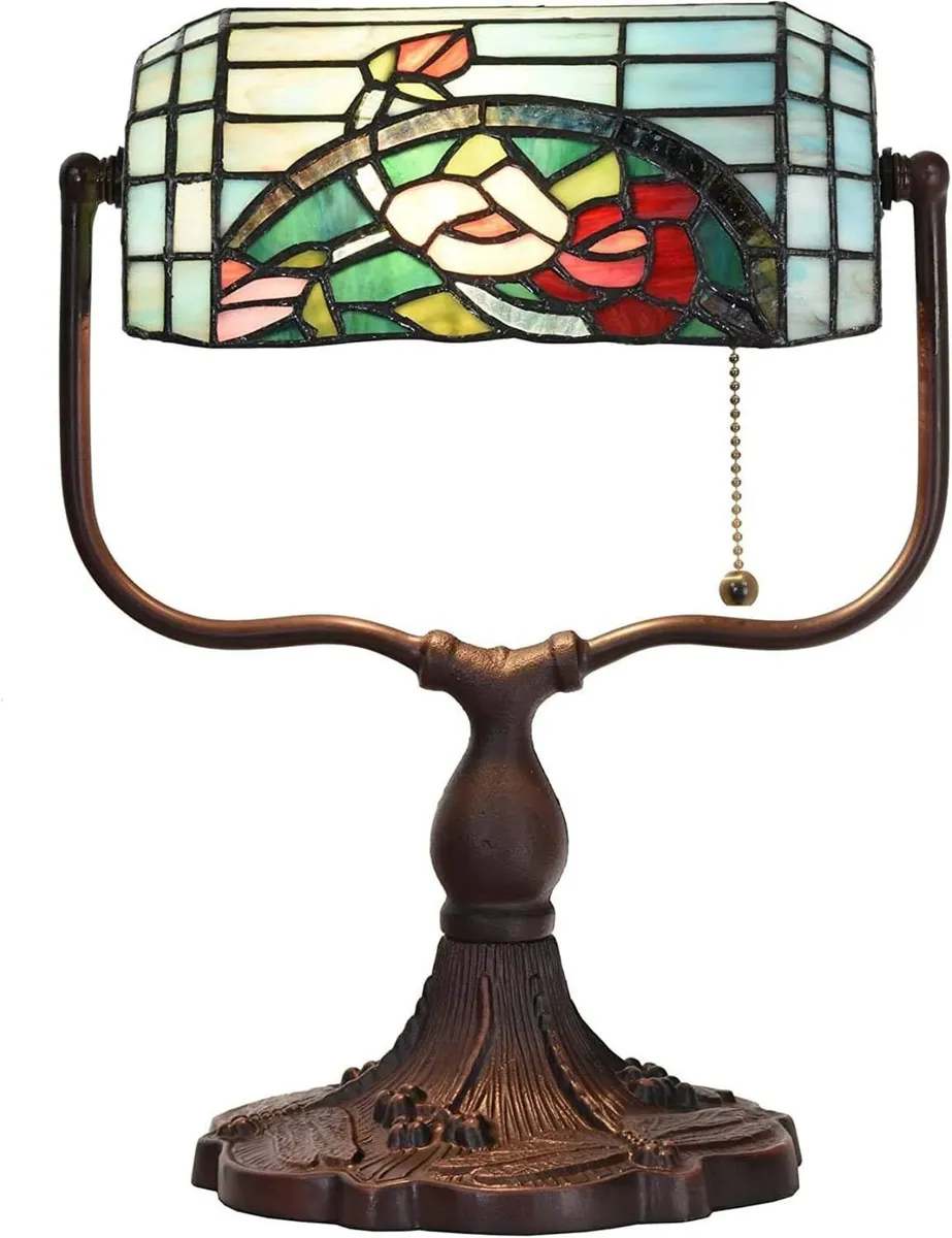 Rose Flower Tiffany Style Stained Glass Bankers - Image 1