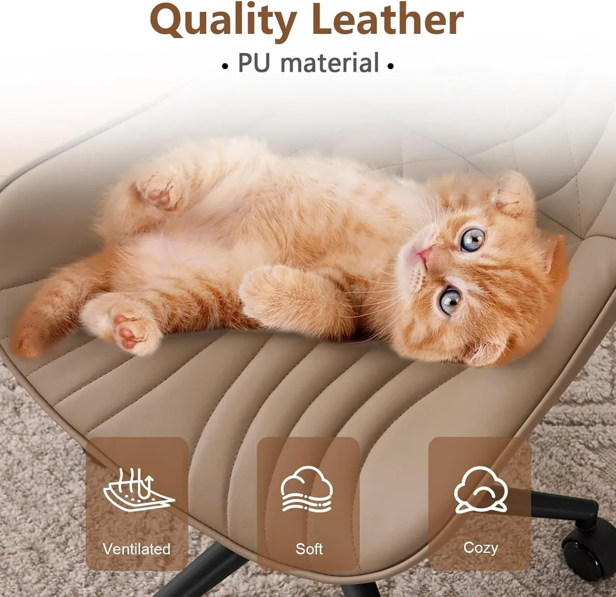 Office Chair Adjustable Ergonomic Desk Armless PU - Image 4