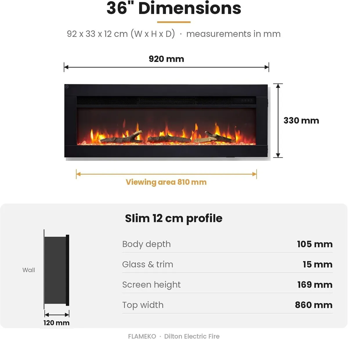 36" Media Wall Electric Fire Mounted Fireplace - Image 3